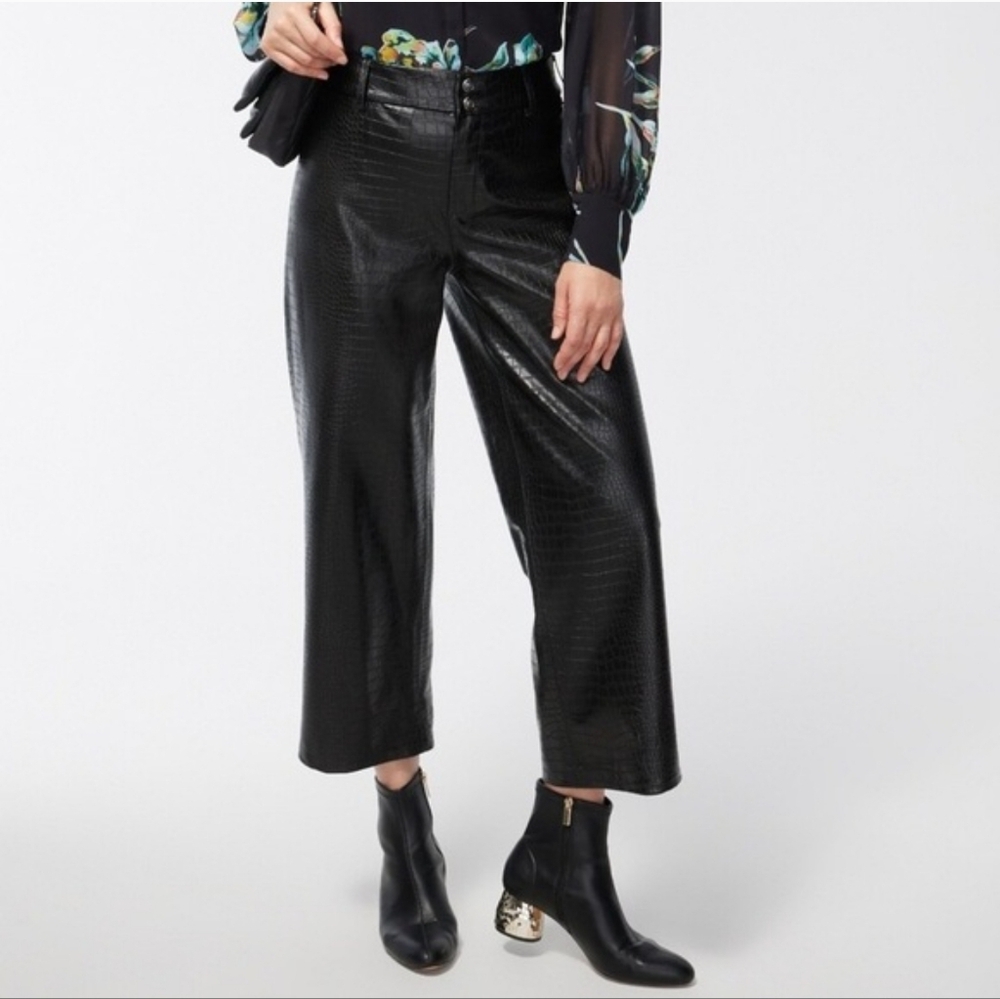 Chico's Faux Leather Croc Embossed Wide Leg Pants Size 0 (Chico's Size 4) Black - Picture 11 of 12